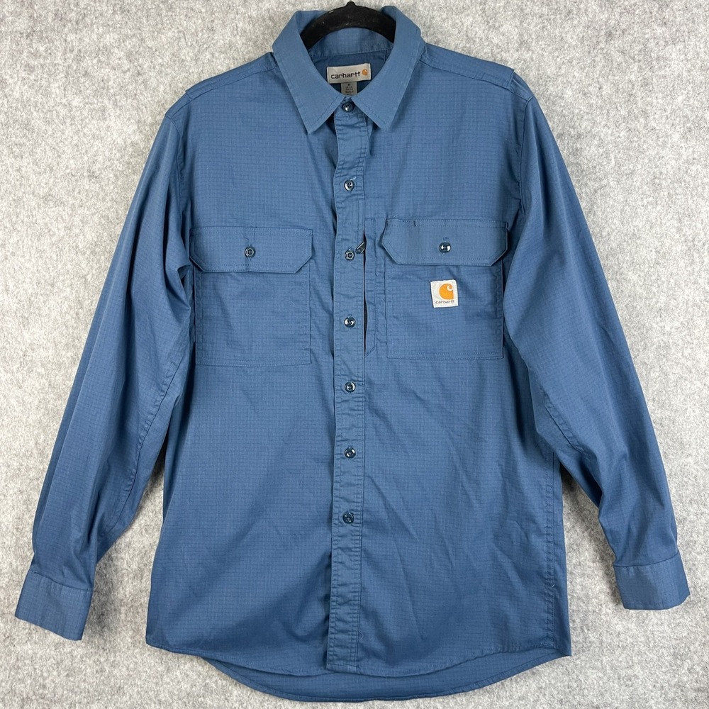 Carhartt Ripstop Shirt Mens Medium Blue Button Up Long Sleeve Workwear 396 19
